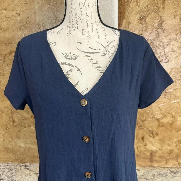 NWT Lulus Everyday Sweetness Mini Dress Large Button Front Pockets Navy Blue - Picture 4 of 11